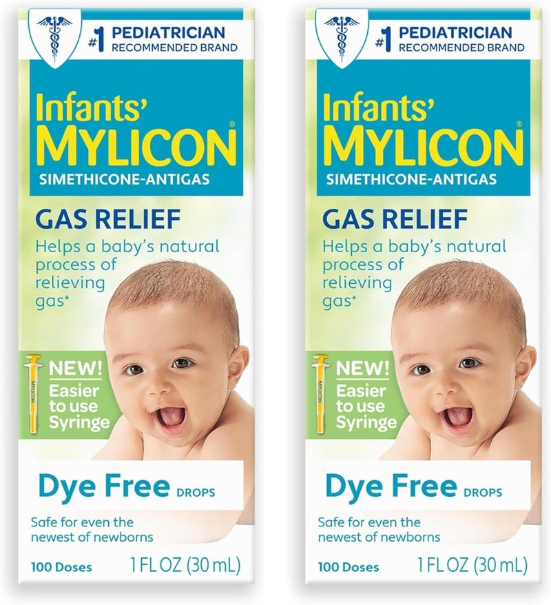 Mylicon Gas Relief Drops for Infants and Babies, Dye Free Formula, 1 Fluid Ounce with Updated Syringe (2-Pack) - Image 1